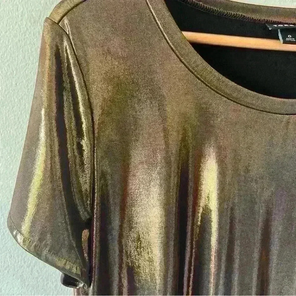 Torrid Sz 0 Large Brown Metallic Brown Stretch Short Sleeve Shirt - Picture 2 of 7
